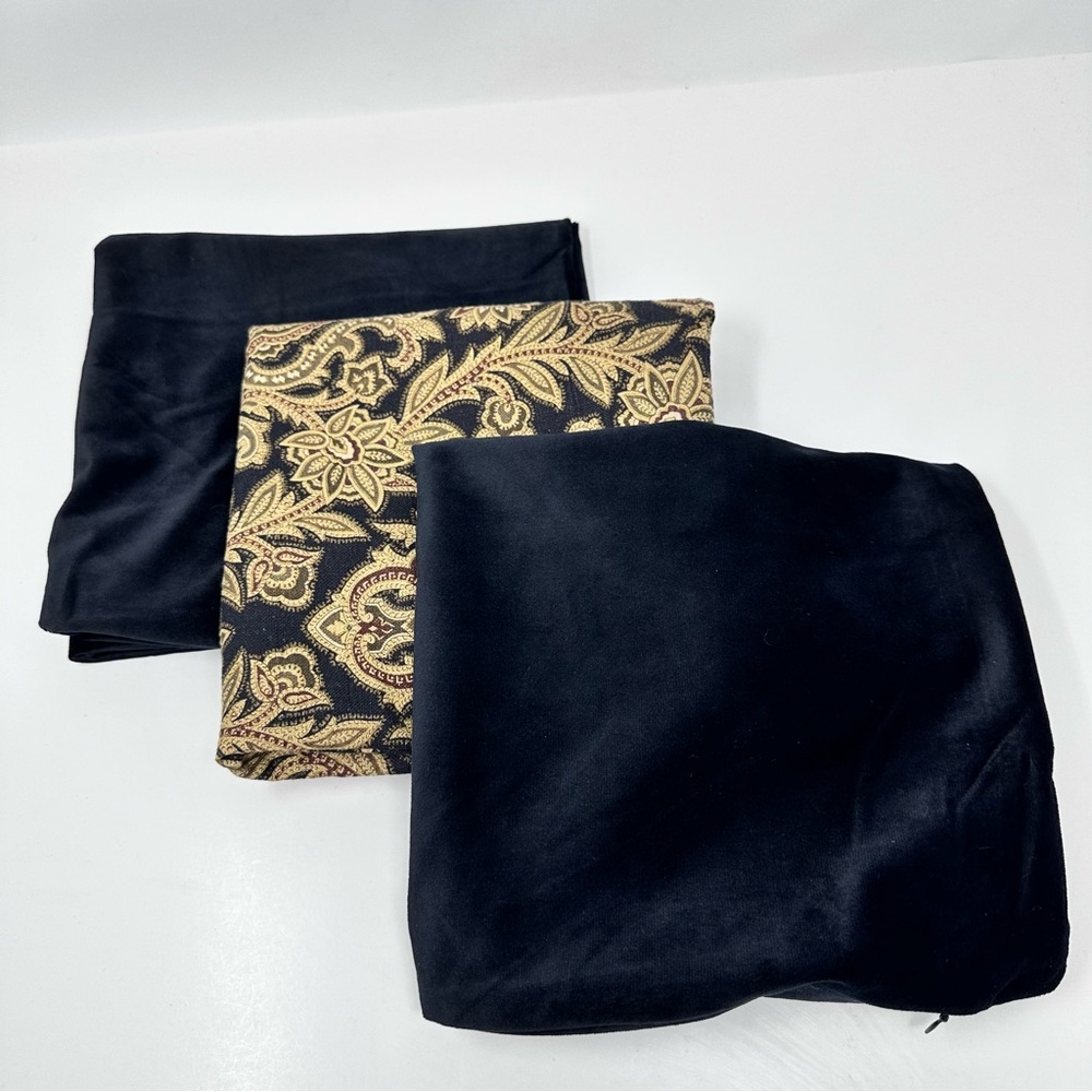Throw Pillow Covers Velvet Velour and Print Canvas Black Brown Set of 3